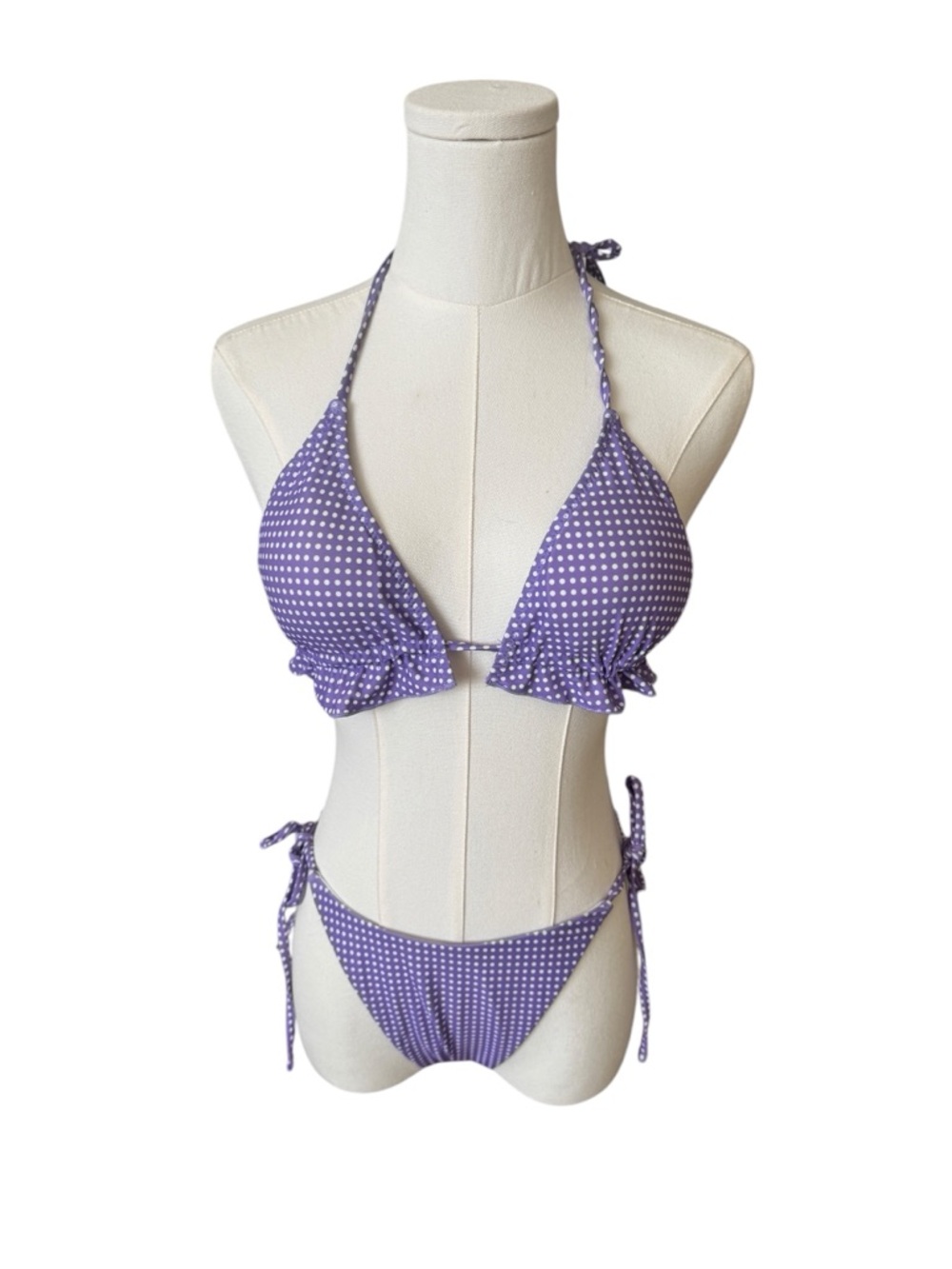 Purple Polka Dot Ruffle Triangle Bikini - Women's Swim